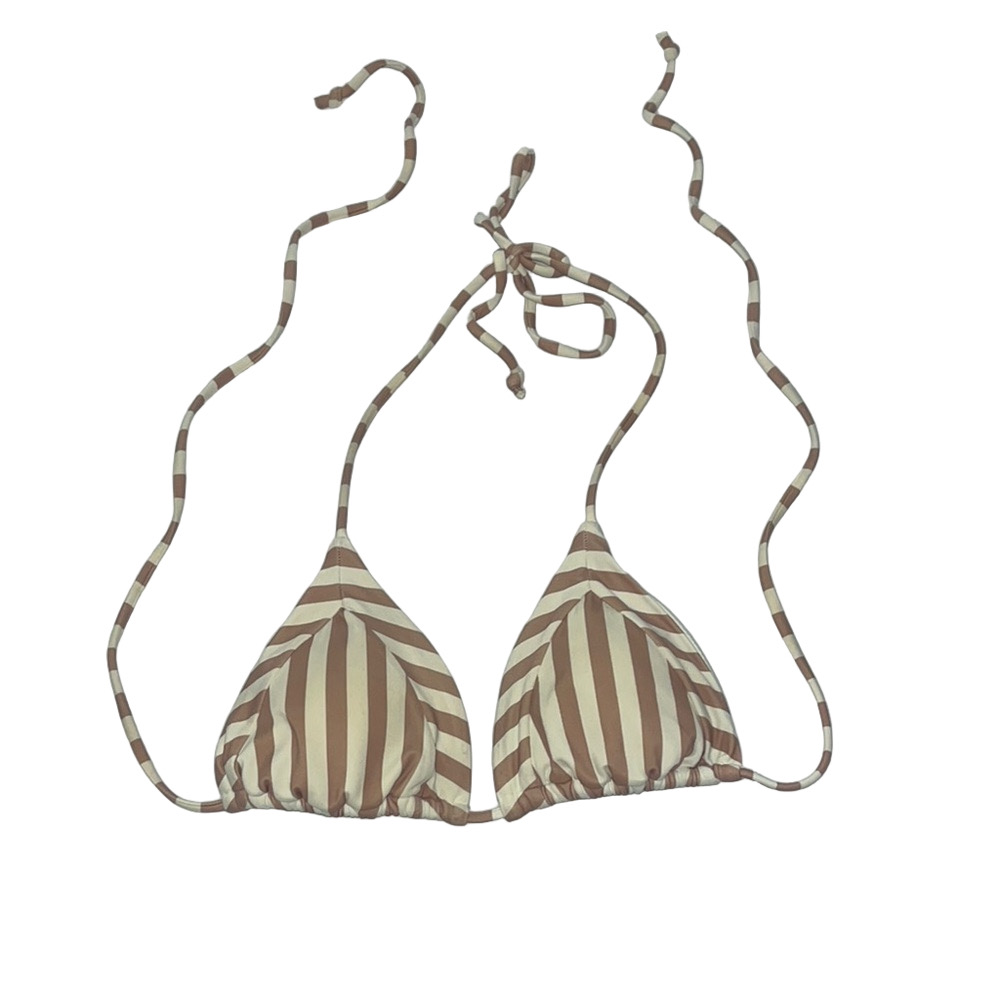 La Hearts pac sun Brown and Cream striped Bikini Top with Adjustable Ties small